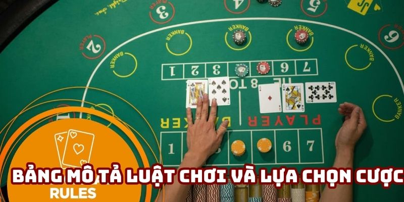 Bảng mô tả luật chơi và các lựa chọn cược trong Baccarat online
